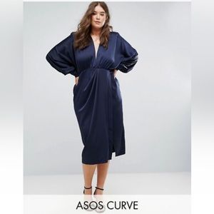 ASOS Curve Navy Blue satin dress